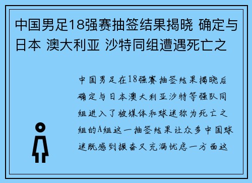 中国男足18强赛抽签结果揭晓 确定与日本 澳大利亚 沙特同组遭遇死亡之组